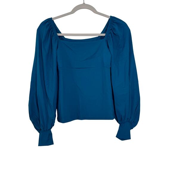 Susana Monaco Square Neck Gathered Sleeve Top in Sea Green NWT Size Large - Picture 1 of 10